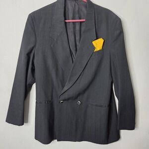 Vintage TFW Black Double Breasted Blazer Made USA Mens Jacket Yellow Pocket